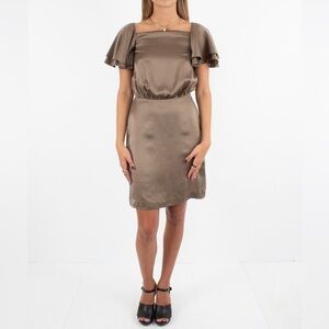 Banana Republic Chocolate Brown 100% Silk Dress Flutter Sleeves Size 12 NWT